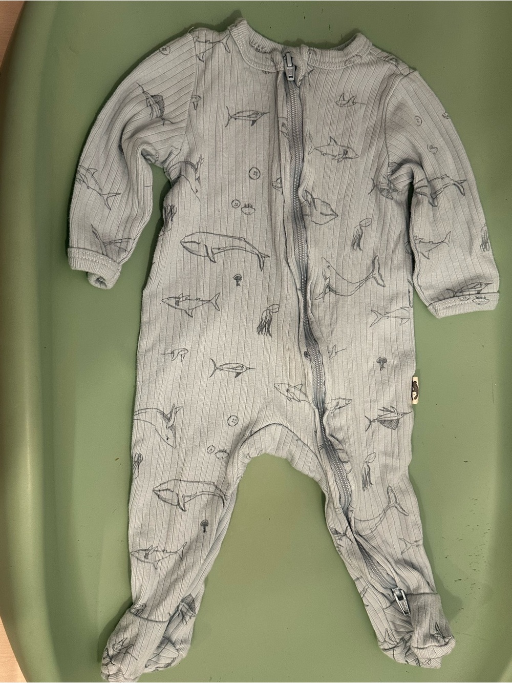 Soft Light Blue Baby Footed One-Piece with Whale Sketches
